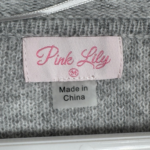 Pink Lily Gray & Hot Pink Striped Cropped Sweater, Size M - Picture 5 of 8
